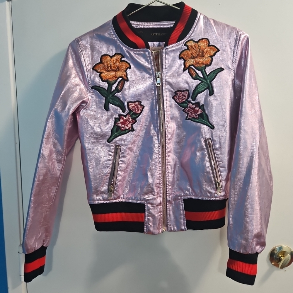 Size Small pink AFTF Basic Bomber faux leather